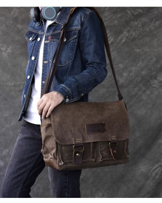 Waxed Canvas Leather Messenger Bag